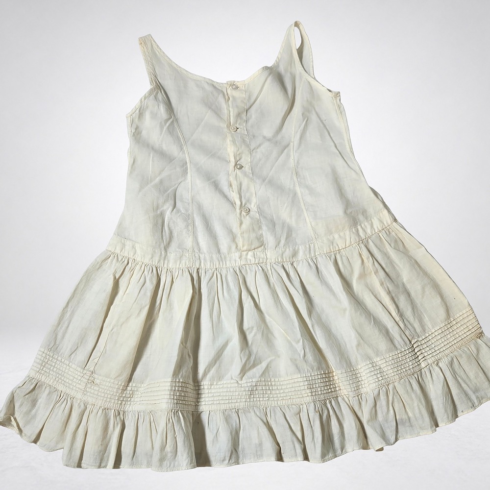 Batiste Dress or Slip Sleeveless Pintucked Ruffle Hem 20in Buttons
